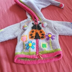 Handmade in Ecuador ladybug zip up sweater